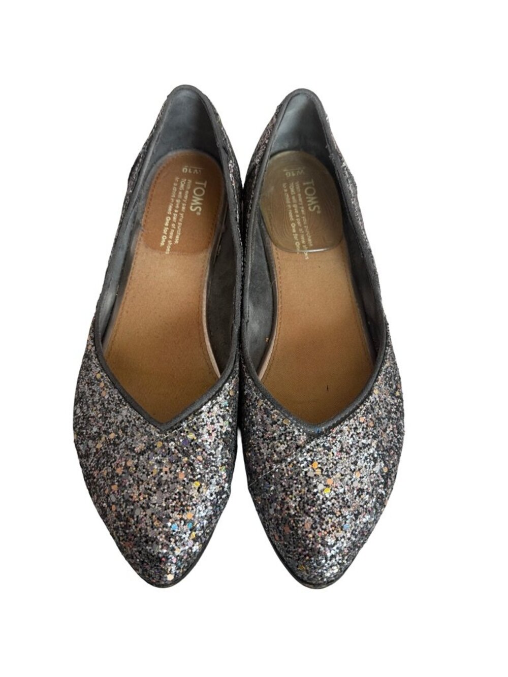 Toms Pewter Multi Glitter Ballet Flats Sparkle Pointed Toe On Size 10 Women's